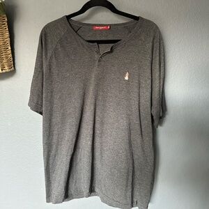 Classic  Hush Puppies Henley Neckline Mens Gray T-shirt Short Sleeve Size XXL